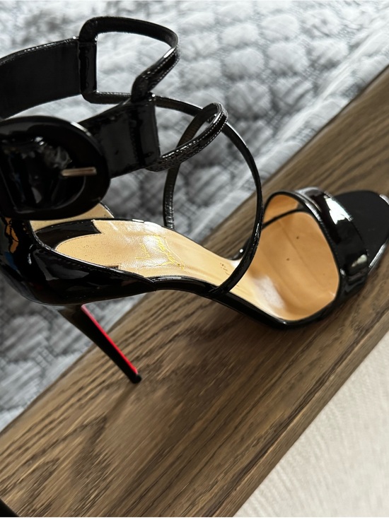 Christian Louboutin Shoes - Christian Louboutin Black Patent Leather Strappy Stiletto Sandals with Red Sole